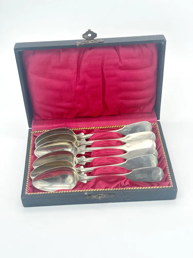 6 antike Jugendstil-Löffel von Clarfeld & Springmeyer Originalbox