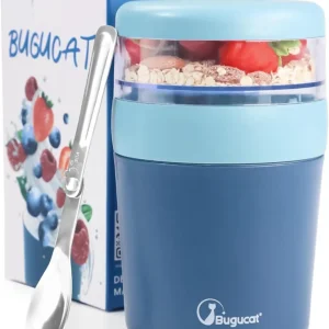 Bugucat 2in1 Müslibecher to Go 500ml+150ml Blau mit Löffel