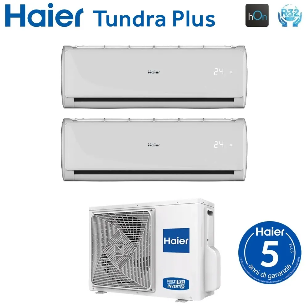 Climatizzatore Condizionatore Haier Dual Split Inverter serie TUNDRA PLUS 7+9 con 2U40S2SM1FA R-32 Wi-Fi Integrato 7000+9000