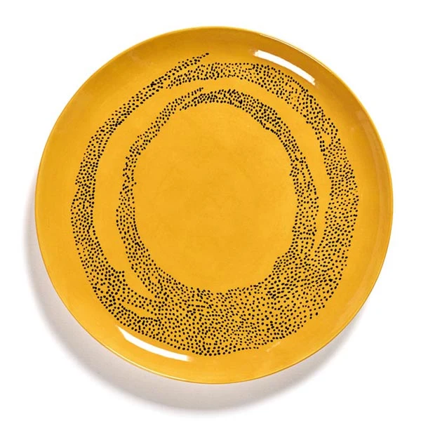 FEAST Teller L gelb Swirl-Dots schwarz von Ottolenghi Serax D26,5xH2cm