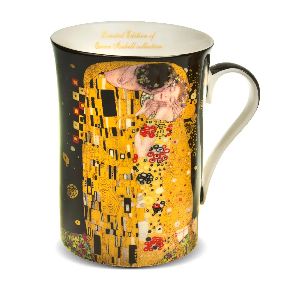 Kaffeebecher Becher mit Löffel "Kuss" Gustav Klimt Geschenkidee Porzellan