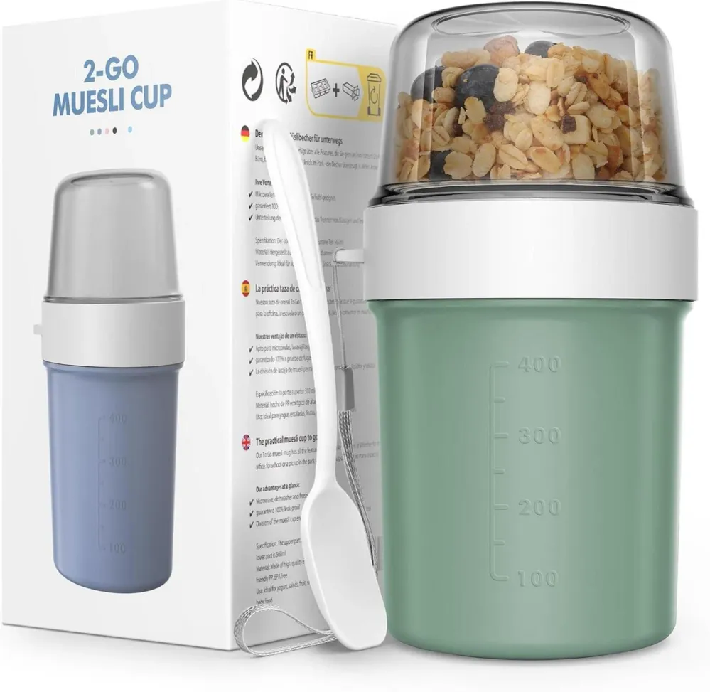 Müslibecher to Go mit Löffel 560ml+310ml Auslaufsicherer