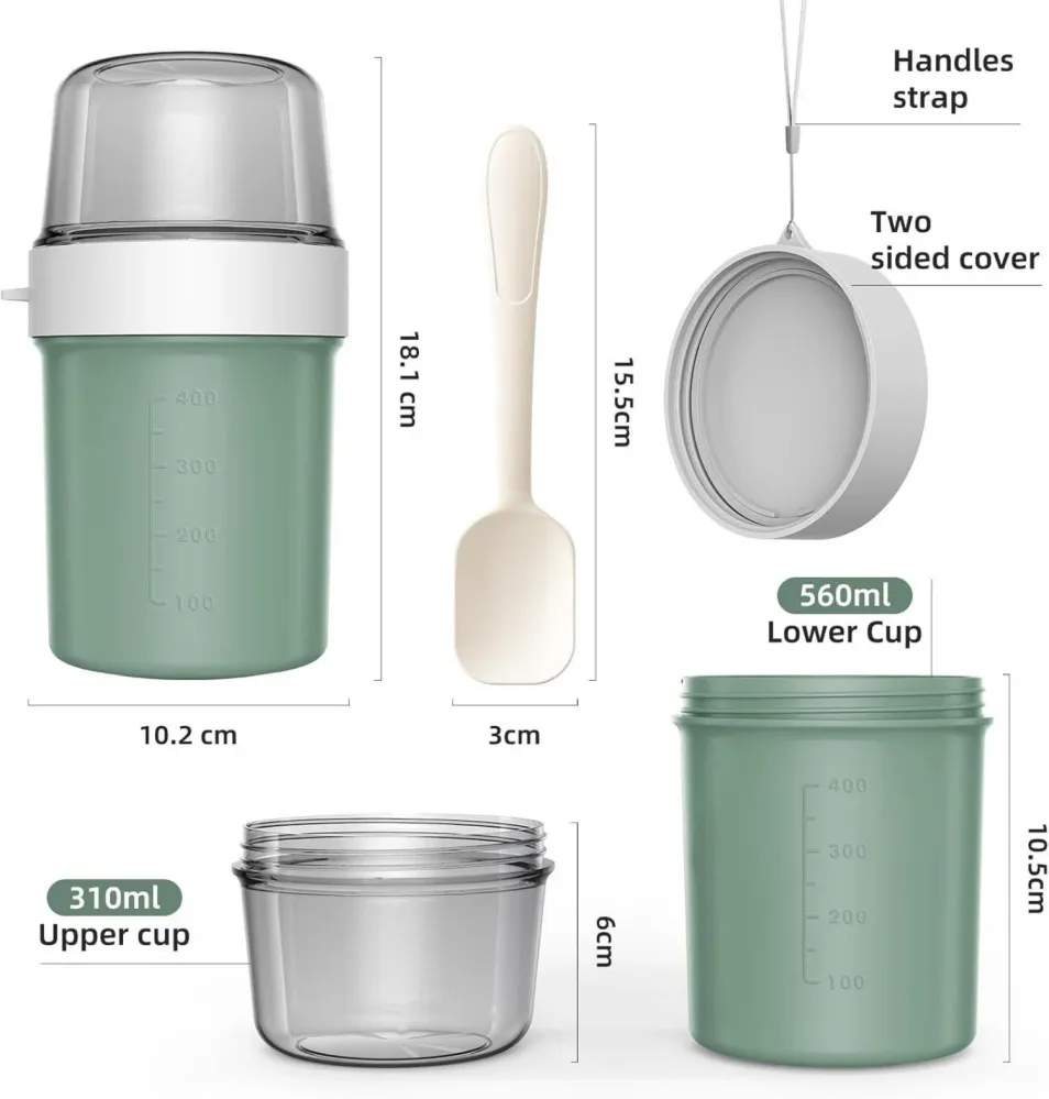 Müslibecher to Go mit Löffel 560ml+310ml Auslaufsicherer