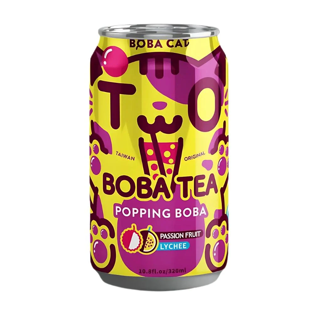 Boba Cat Passion Fruit und Lychee, Bubble Tea mit Passionsfrucht- und Lychee-Geschmack, 320ml