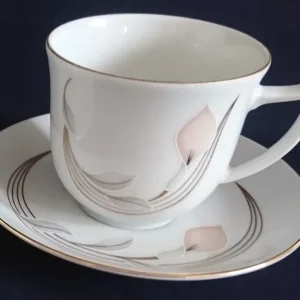 2er KAFFEEGEDECK - Porzellan, Goldrand Flora Blumenblüte Relief Motiv Dekor