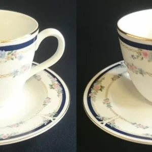 2er Set 2er KAFFEEGEDECKE "Patricia" - Porzellan, Goldrand Flora Rosenblumen Kettenglieder Motiv Dekor