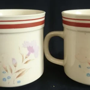 2er Set KAFFEETASSEN - Keramik / Steingut, Blumenblüten Pflanzen Flora Linien Rand Motiv Dekor