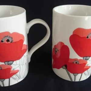2er Set KAFFEETASSEN - Porzellan, Flora Mohnblumen Blüten Pflanzen Motiv Dekor