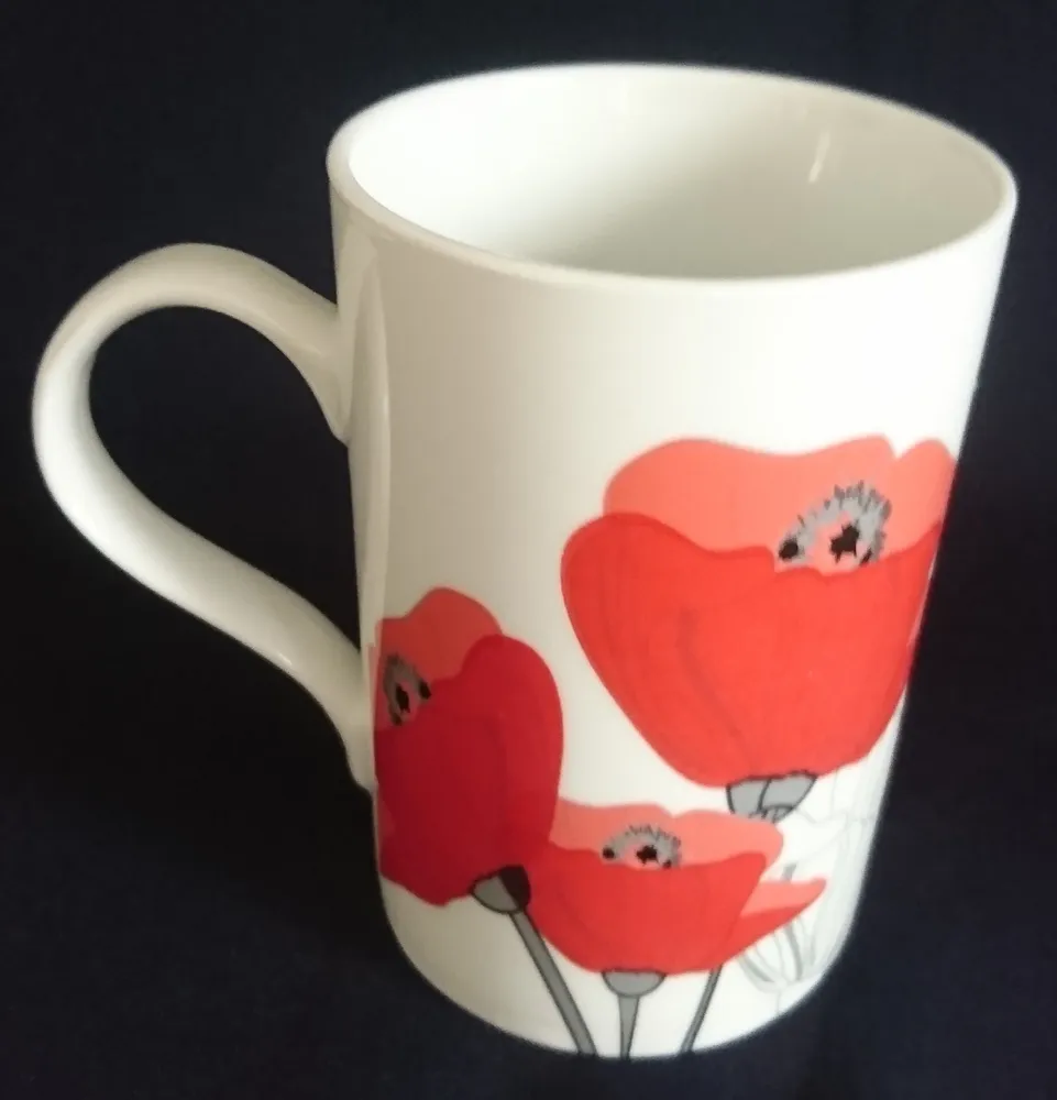 2er Set KAFFEETASSEN - Porzellan, Flora Mohnblumen Blüten Pflanzen Motiv Dekor