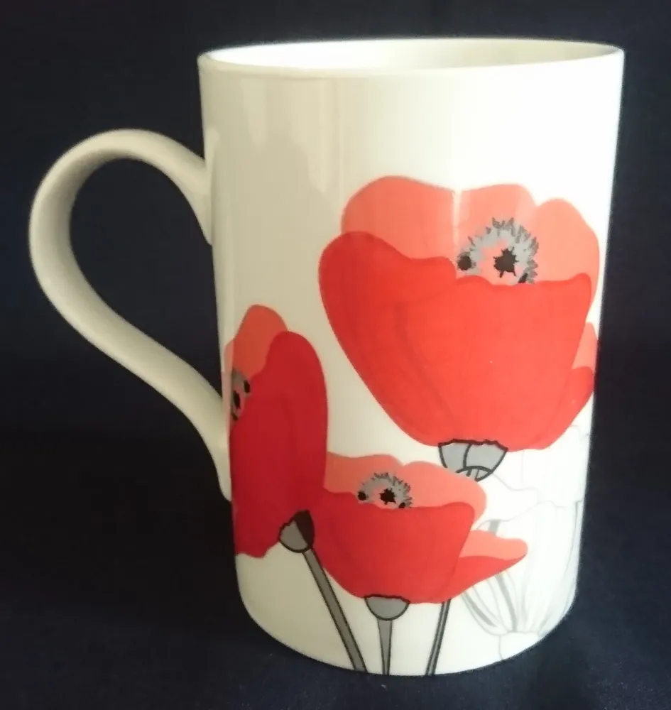 2er Set KAFFEETASSEN - Porzellan, Flora Mohnblumen Blüten Pflanzen Motiv Dekor