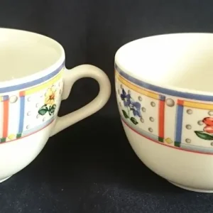 2er Set TEETASSEN "Flirt" - Porzellan, Flora Blumenblüten Pflanzen Linien Streifen Rand Motiv Dekor