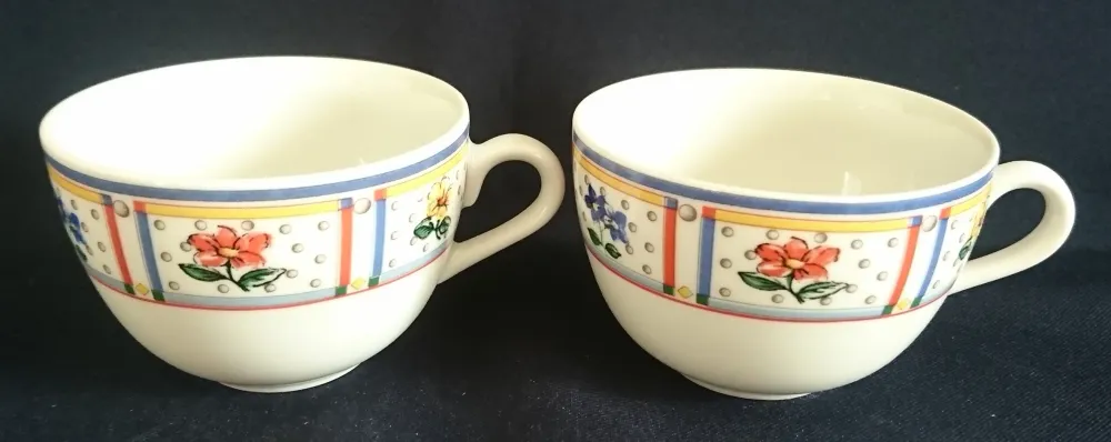 2er Set TEETASSEN "Flirt" - Porzellan, Flora Blumenblüten Pflanzen Linien Streifen Rand Motiv Dekor