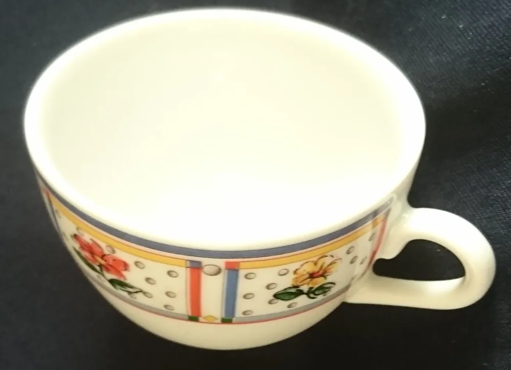 2er Set TEETASSEN "Flirt" - Porzellan, Flora Blumenblüten Pflanzen Linien Streifen Rand Motiv Dekor