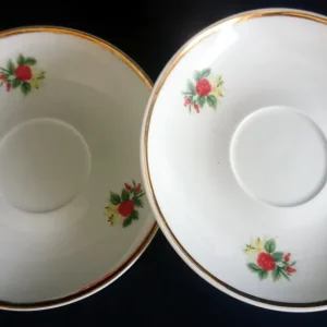 2er Set UNTERTASSEN - Porzellan, Goldrand Flora Rosenblüten Blumenstrauß Motiv Dekor