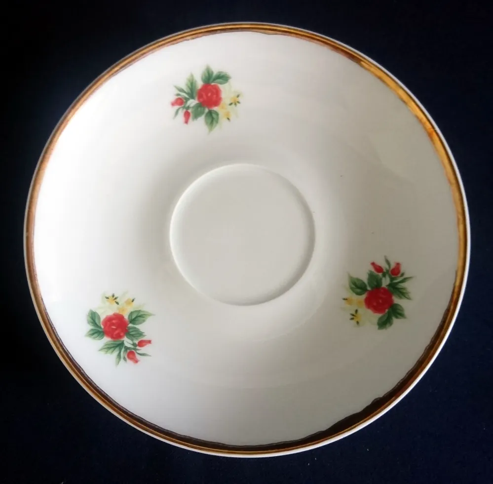 2er Set UNTERTASSEN - Porzellan, Goldrand Flora Rosenblüten Blumenstrauß Motiv Dekor