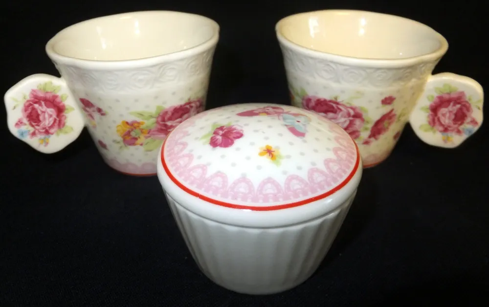 6er Set MOCCA KAFFEEGETRÄNKE SERVIER GESCHENKESET - Keramik / Steingut & Hartglas, Flora Rosen Blumenblüten Tiere Schmette...
