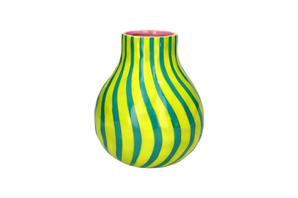 Artisan, Vase, Gestreift, M, grün/türkis