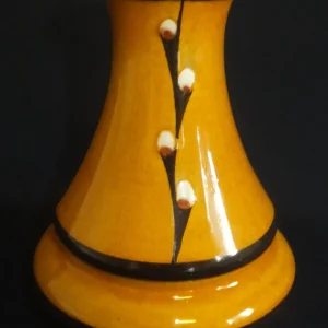 BLUMENVASE - Keramik / Steingut, Flora Kätzchenweide Blüten Ast Linien Dekorrand Motiv Dekor