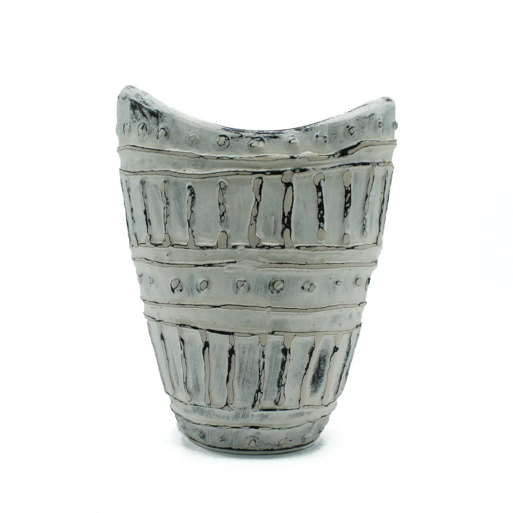 Boho-Vase mit breitem Hals, cremefarben, 22 cm
