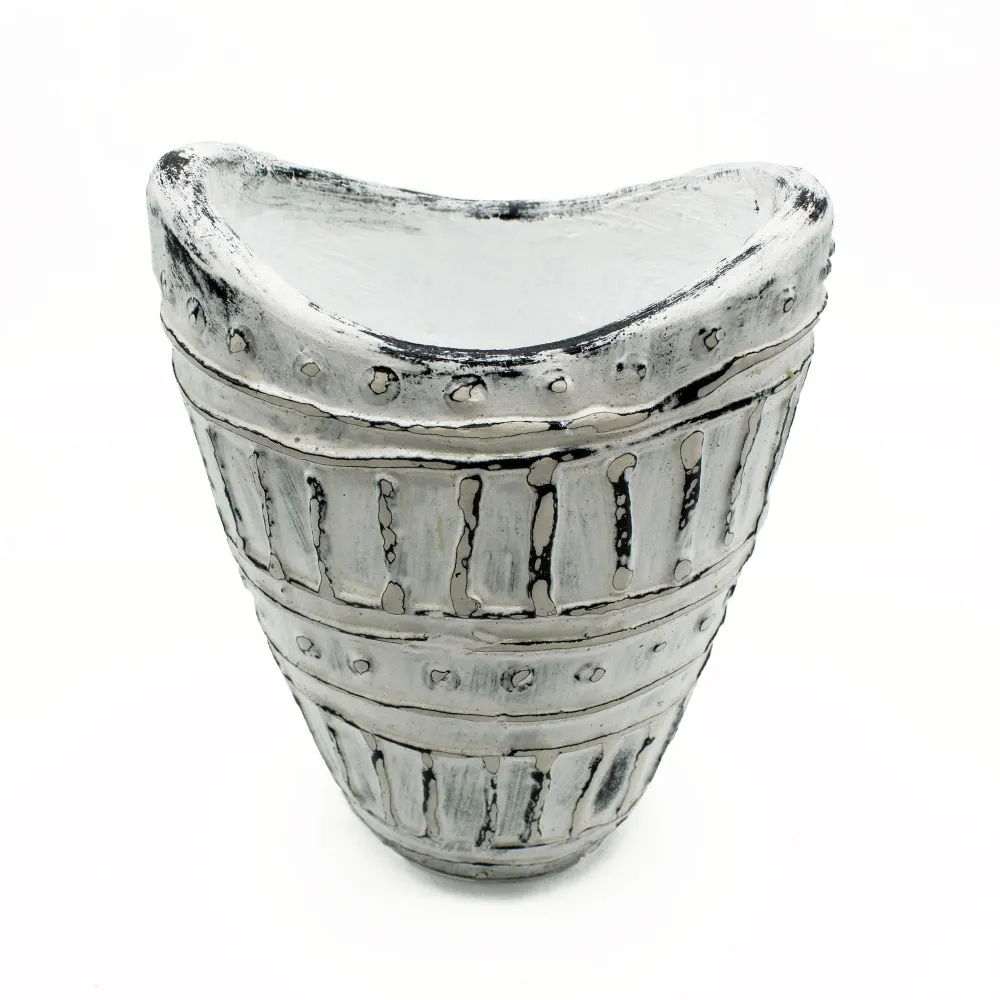 Boho-Vase mit breitem Hals, cremefarben, 22 cm