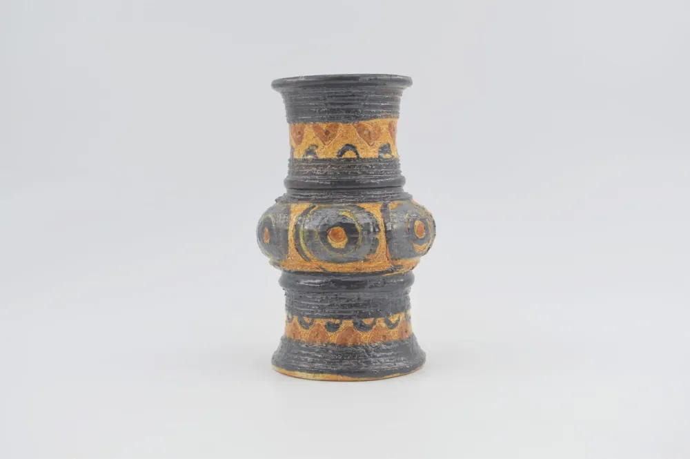 Brutalistische Jette Hellerøe Denmark Studiokeramik Vase 1970s dänische Mid-Century Design ornamentale Kunstkeramik