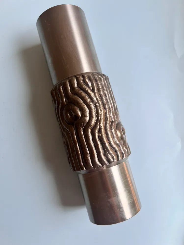 Brutalistische Vase silber Edelstahl 70er