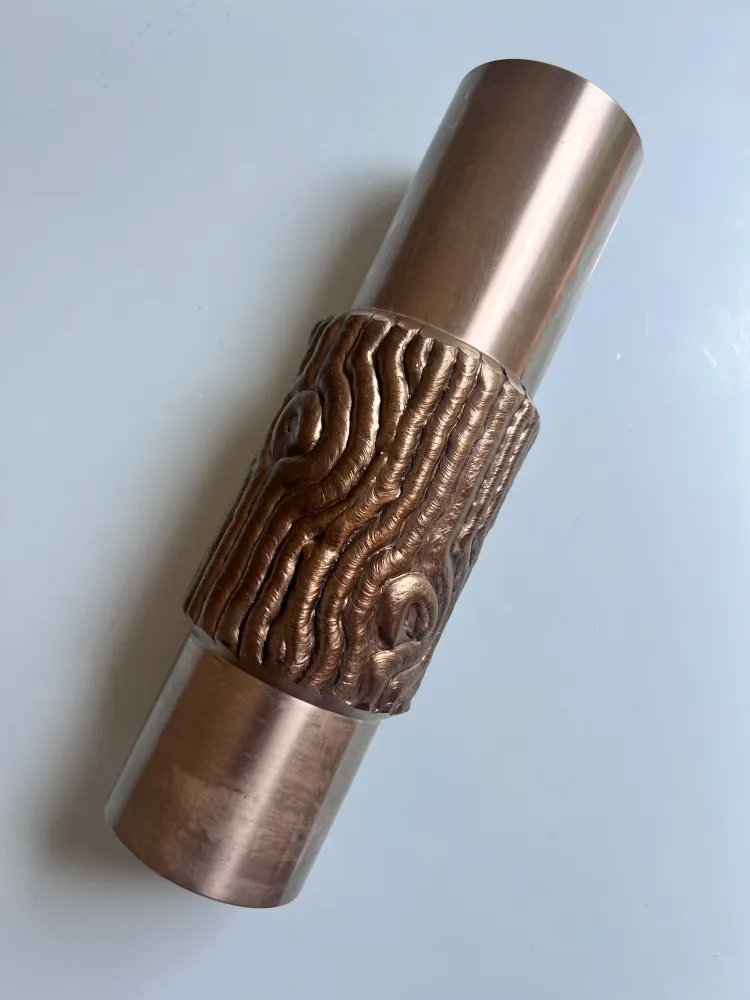 Brutalistische Vase silber Edelstahl 70er