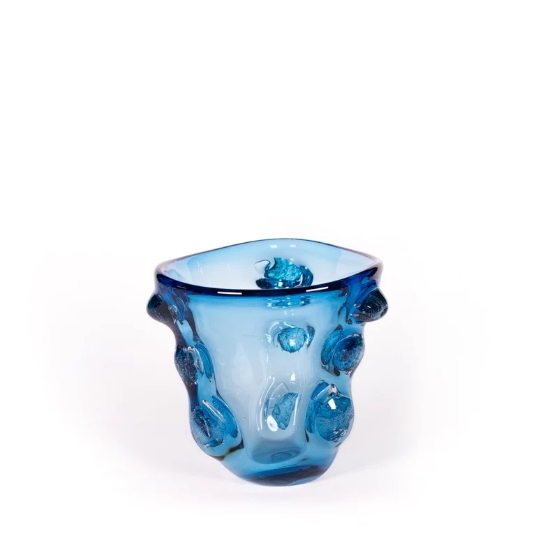 Des Pots | Skulpturale Vase blau aus Glas H 22 Ø 20 cm