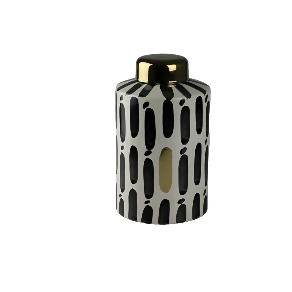 Design-Vase „Graphic Chic“ – Schwarz-Weiß mit Golddeckel