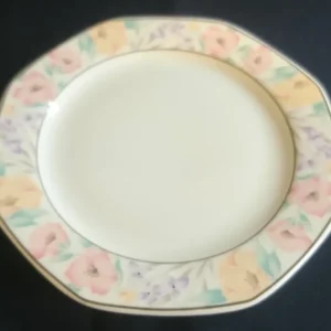 DESSERTTELLER - Porzellan, Streifen Linien Flora Blumenblüten Motiv Dekor