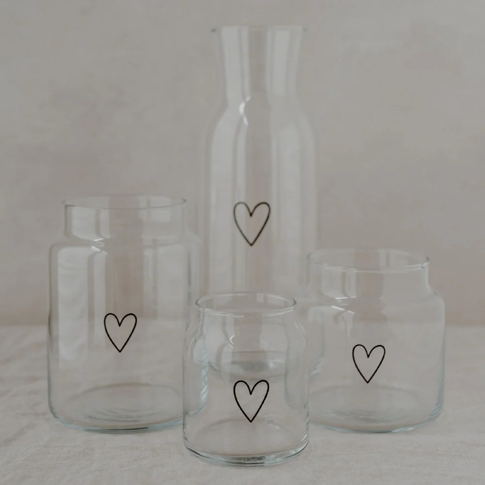 Eulenschnitt Vase aus Glas, Herz