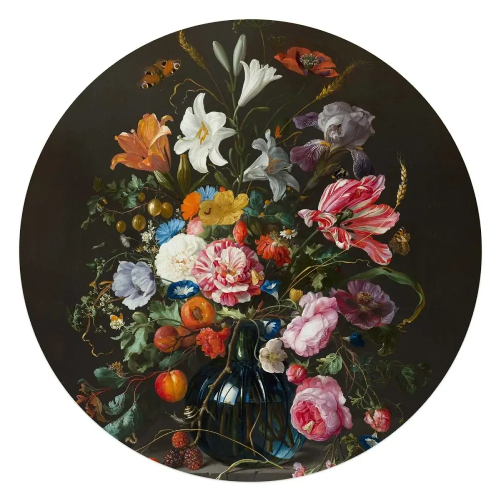 Glasbild De Heem Stilleben auf Vase 70 Rund