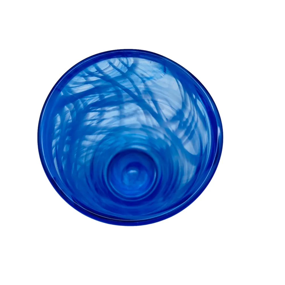 Glasvase blau mit Fadendekor Vintage Design 70er 80er Jahre Glas Vase