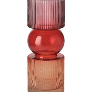 JACQUARD, VASE, H30CM, STREIFEN, ROT/ORANGE, GS