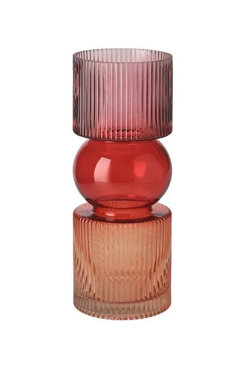 JACQUARD, VASE, H30CM, STREIFEN, ROT/ORANGE, GS
