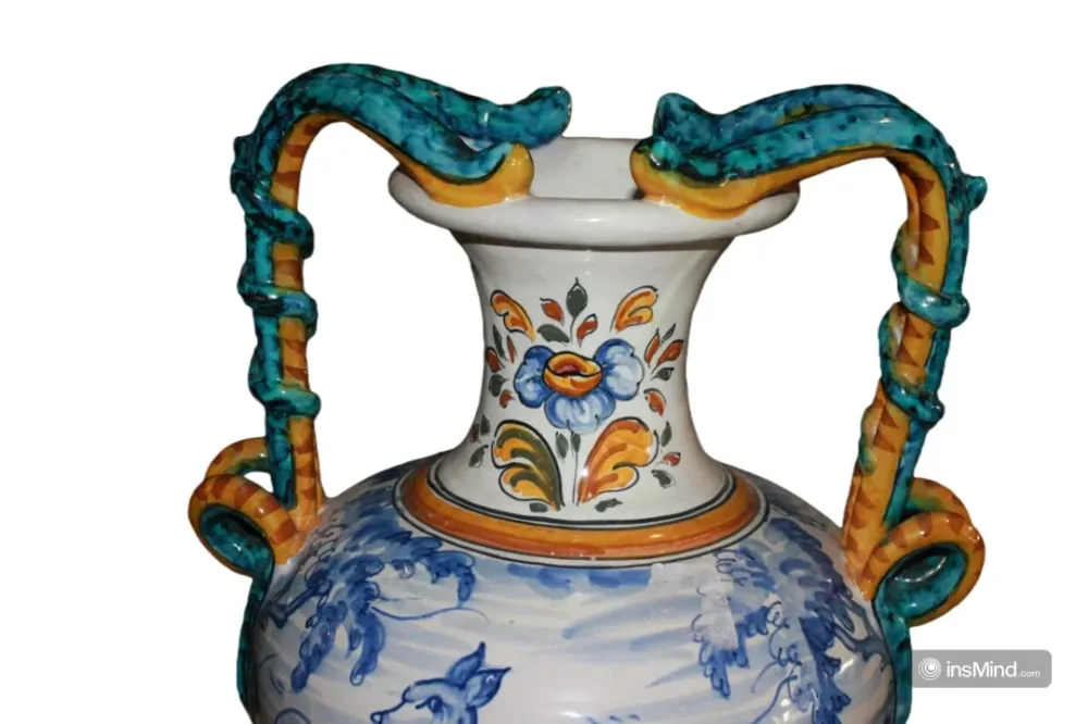Jugendstil-Keramikvase aus dem späten 19. Jahrhundert mit Tiermotiven