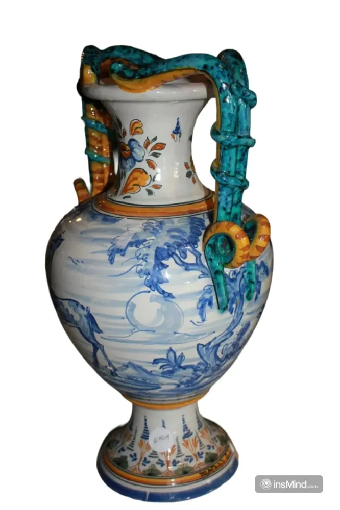 Jugendstil-Keramikvase aus dem späten 19. Jahrhundert mit Tiermotiven