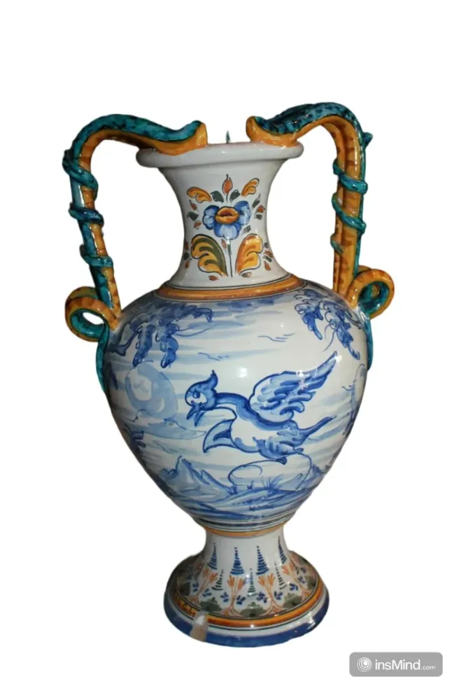 Jugendstil-Keramikvase aus dem späten 19. Jahrhundert mit Tiermotiven