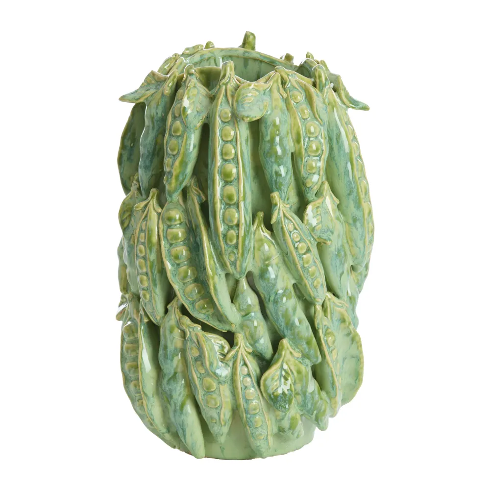 Keramikvase FABA minzgrün mit Erbsenschoten-Design Ø21x31 cm