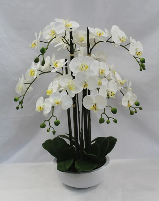 Künstliche Orchidee weißer Vase Höhe 68 cm