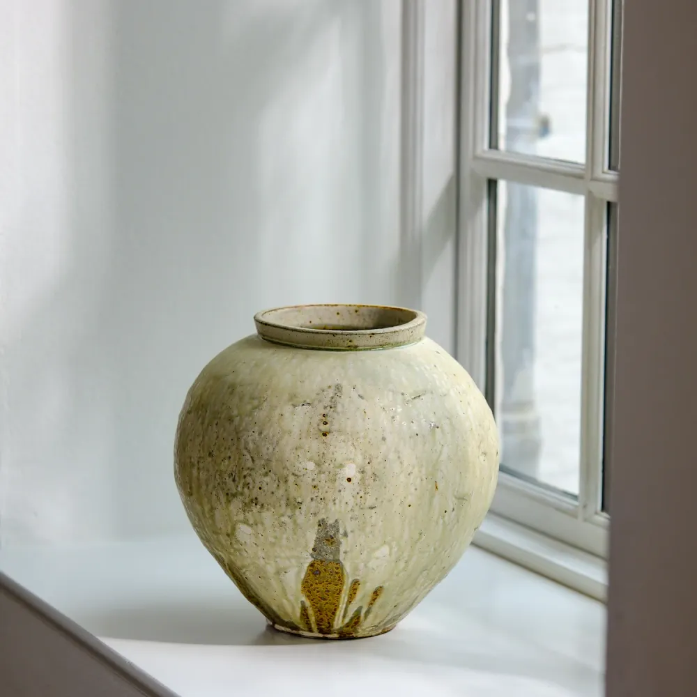 Marco Minetti, Buncheong Vase, Korean-style, grünlich | Asche Glasur (MM02)