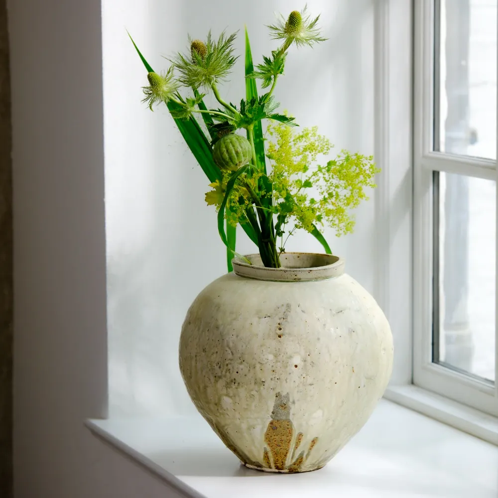 Marco Minetti, Buncheong Vase, Korean-style, grünlich | Asche Glasur (MM02)