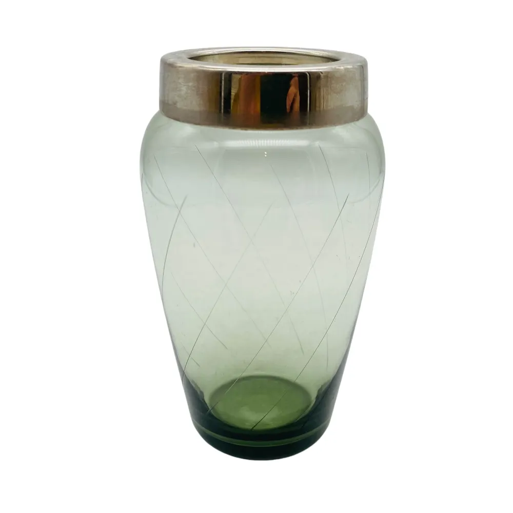 Mid Century Rauchglas Vase beschliffen 50er 60er Jahre