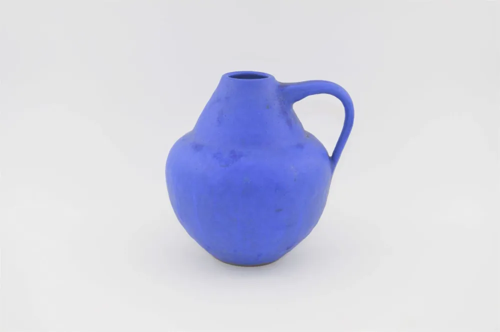 Mid-Century Hartwig Heyne „Hoy“ Studiokeramik Vase WGP 1970s Vintage Design mit blauer Fat Lava Glasur - westdeutsche Kuns...