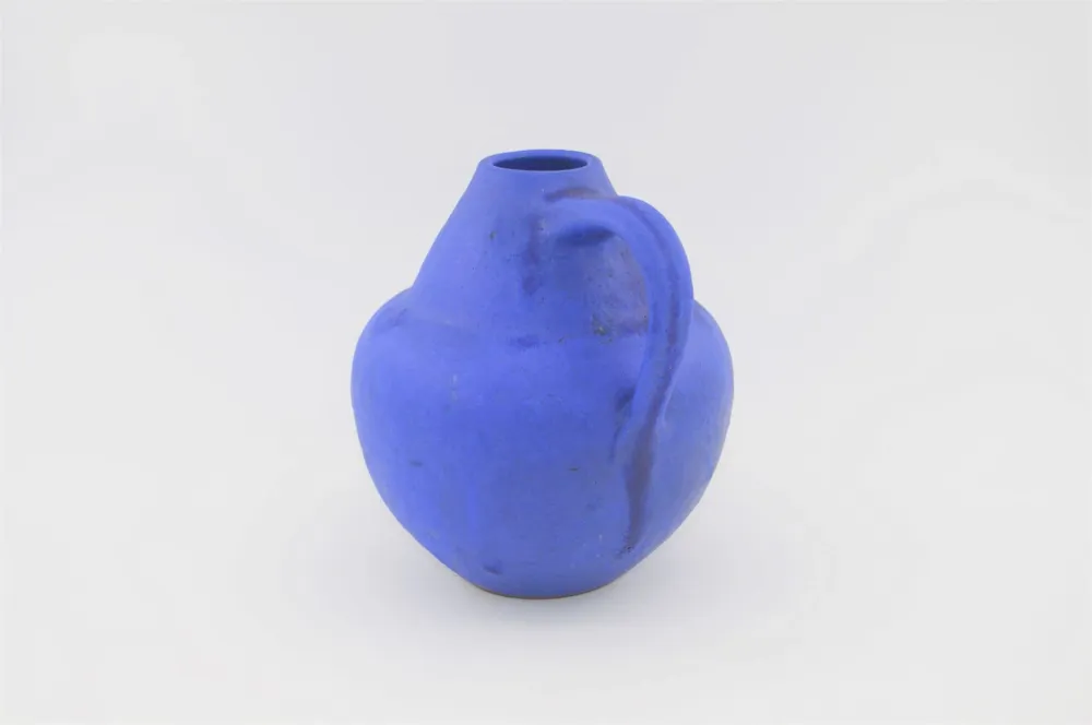 Mid-Century Hartwig Heyne „Hoy“ Studiokeramik Vase WGP 1970s Vintage Design mit blauer Fat Lava Glasur - westdeutsche Kuns...