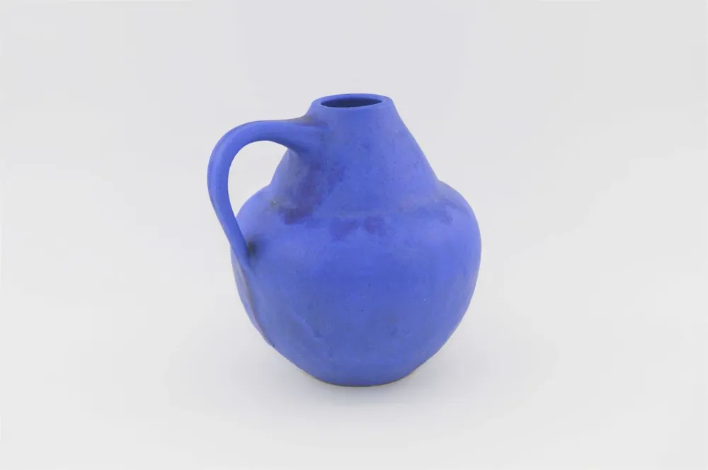 Mid-Century Hartwig Heyne „Hoy“ Studiokeramik Vase WGP 1970s Vintage Design mit blauer Fat Lava Glasur - westdeutsche Kuns...