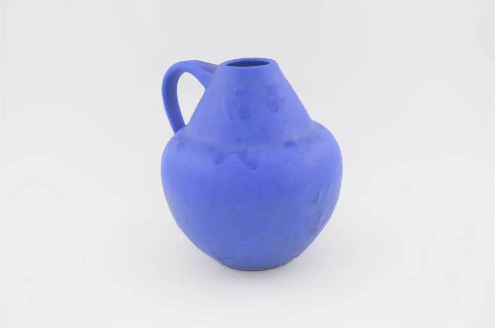 Mid-Century Hartwig Heyne „Hoy“ Studiokeramik Vase WGP 1970s Vintage Design mit blauer Fat Lava Glasur - westdeutsche Kuns...