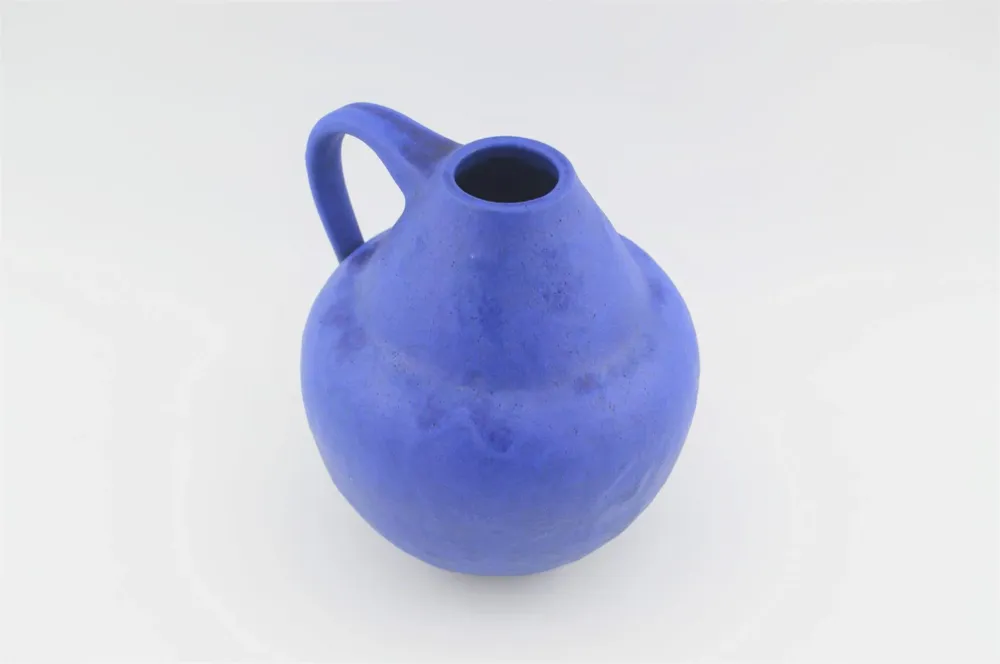 Mid-Century Hartwig Heyne „Hoy“ Studiokeramik Vase WGP 1970s Vintage Design mit blauer Fat Lava Glasur - westdeutsche Kuns...