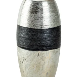 Moderne Dekovase Blumenvase Tischvase Vase aus Keramik silber/anthrazit Höhe 21 cm