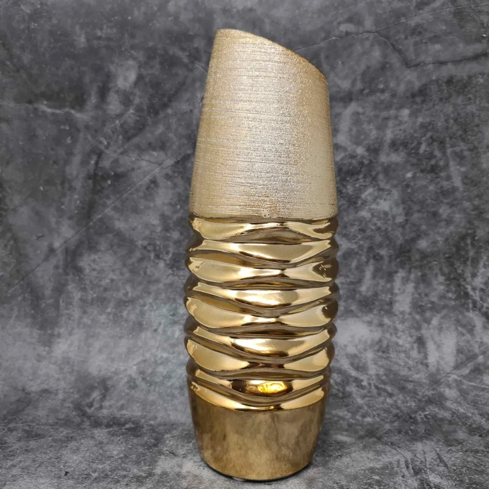 Moderne Dekovase Blumenvase Tischvase Vase aus Keramik gold 13x33 cm